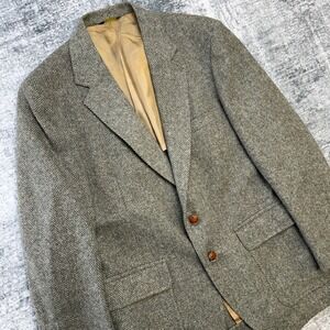 VTG Tweed Wool Blazer Jacket Mens 40 Herringbone Sport Coat Old Money Academia